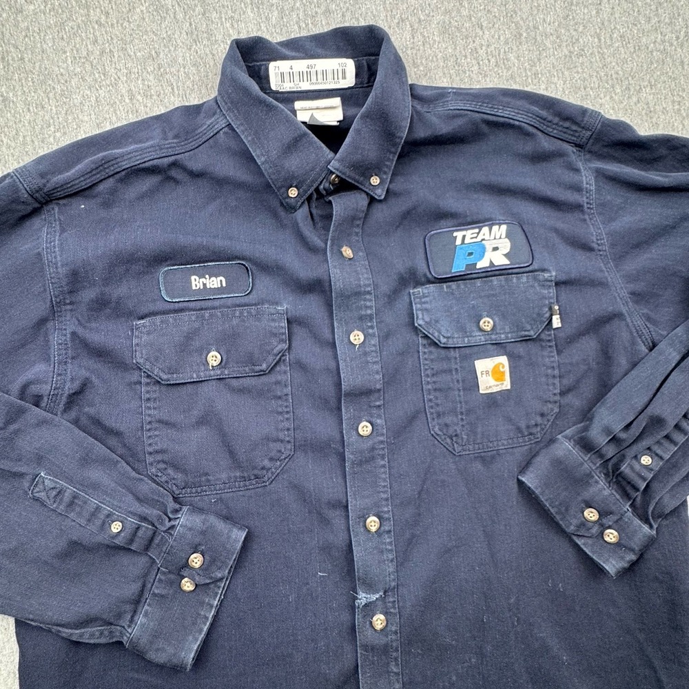 Carhartt FR Flame Resistant Button Shirt Mens XL Navy Blue Workwear Work